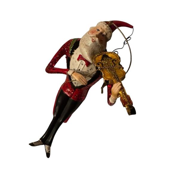 Hand-Painted Santa Playing Violin Christmas Ornament Music Theme Holiday Décor - Picture 3 of 6